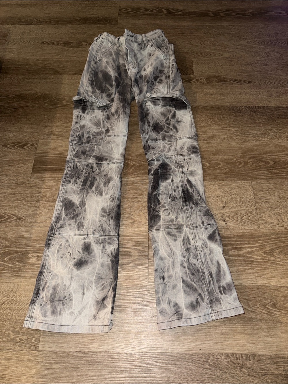Fashion Nova Black & White Tie-Dye Cargo Jeans